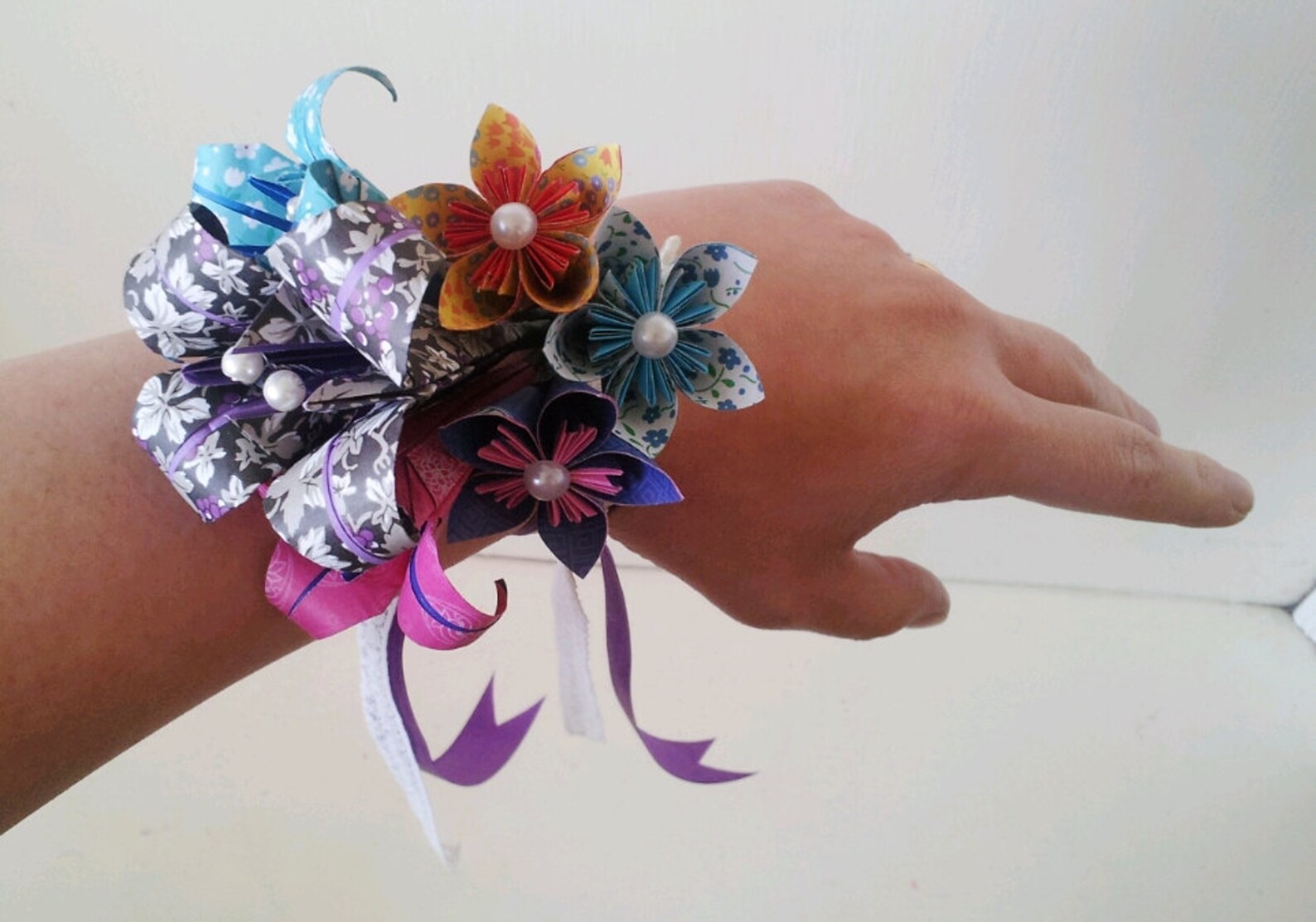 Paper Flower Origami Wrist Tie Corsage Wedding Lily Daisy Etsy