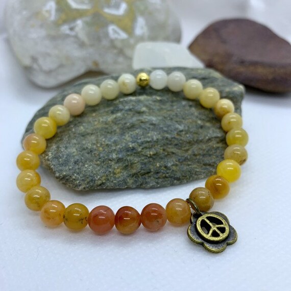 100/% Natural jade Stone Yellow Jade 20mm Bead Beads Bangle Stretchy Bracelet New