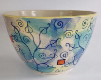 Handmade Hand painted Stoneware Ceramic Bowl