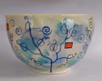 Handmade Hand painted Stoneware Ceramic Bowl. (Slight Flaw)