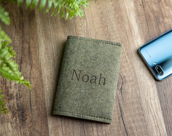 Personalized Passport Cover, Olive Green Felt, Olive Green Passport Sleeve, Minimalist Passport Cover