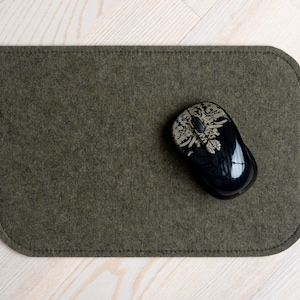 Felt Mouse Pad with optional Non-Slip Underside, Soft Dark Olive Green Mouse Mat, Minimalist Desk Mousepad