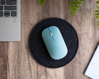 Dark Grey Felt Mouse Pad: Round Minimalist Desk Accessory