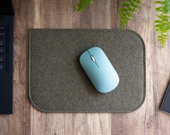 Dark Olive Green Felt Mouse Pad: Non-Slip Latex Underside