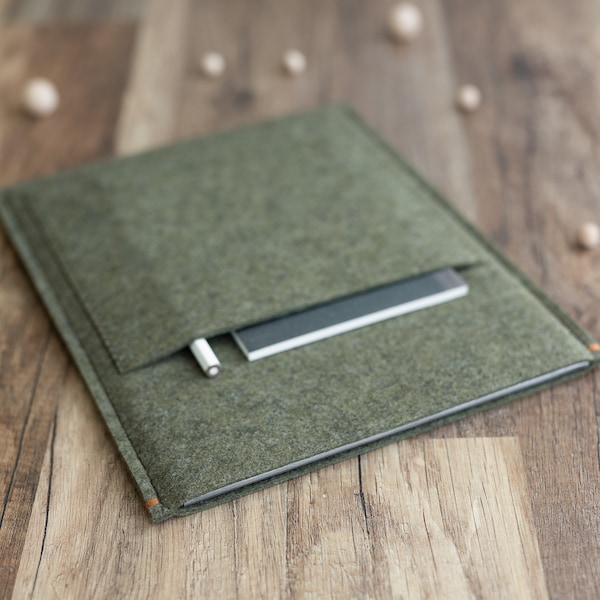 Surface Pro case cover sleeve, dark olive green felt