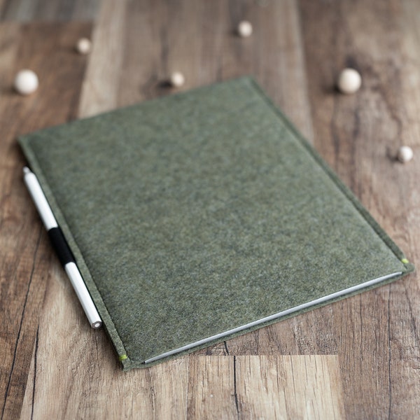 Kindle Scribe sleeve case cover with pen holder, dark olive green felt