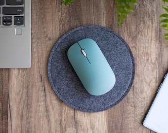 Round Felt MousePad Non-Slip Underside, Soft Grey Mouse Mat, Minimalist Desk Mousepad