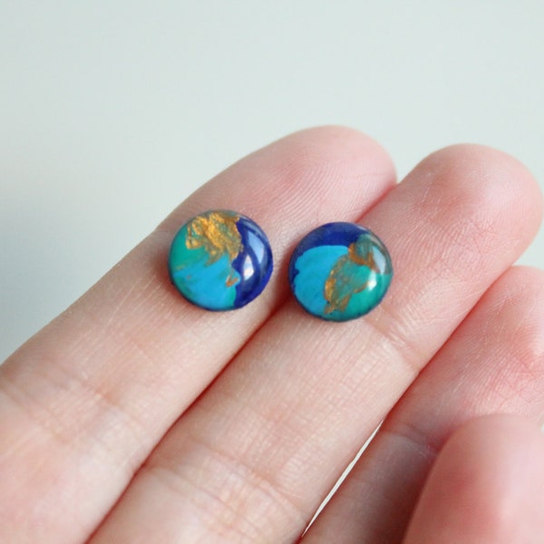 10mm handpainted small blue stud earrings, blue studs, blue earrings, handpainted studs