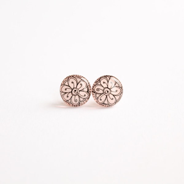 12 mm small studs, pale pink stud earrings, small earrings, soft pink earrings, tribal stud earrings, romantic soft pink