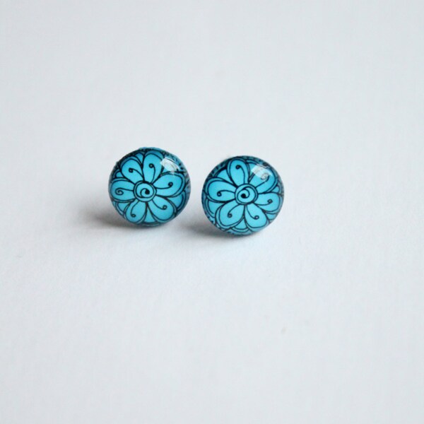 10 mm small studs, blue stud earrings, blue studs, flower studs, blue flower earrings,  small earrings,blue earrings, tiny earrings