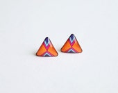 Small triangle earrings studs, orange summer earrings