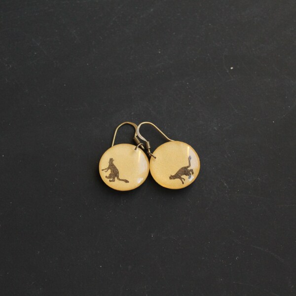 Cat earrings, black cat earrings, cat drop earrings, yellow cat earrings