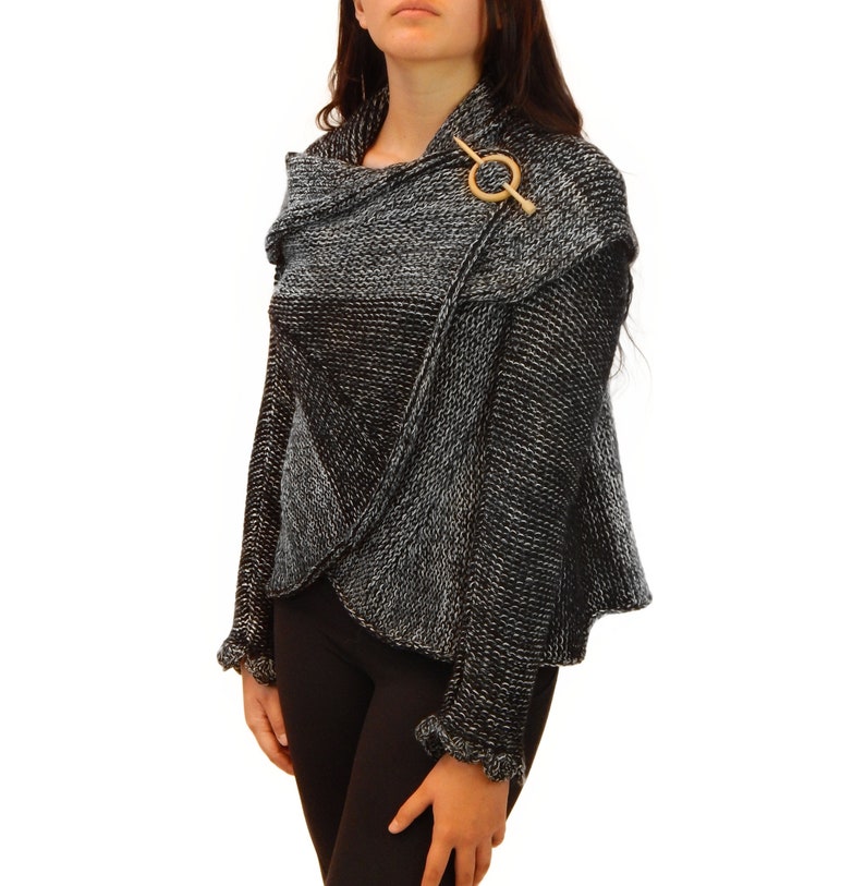 Fine Alpaca Woman Tailored Peacoat Cardigan Petticoat Jacket Knitted