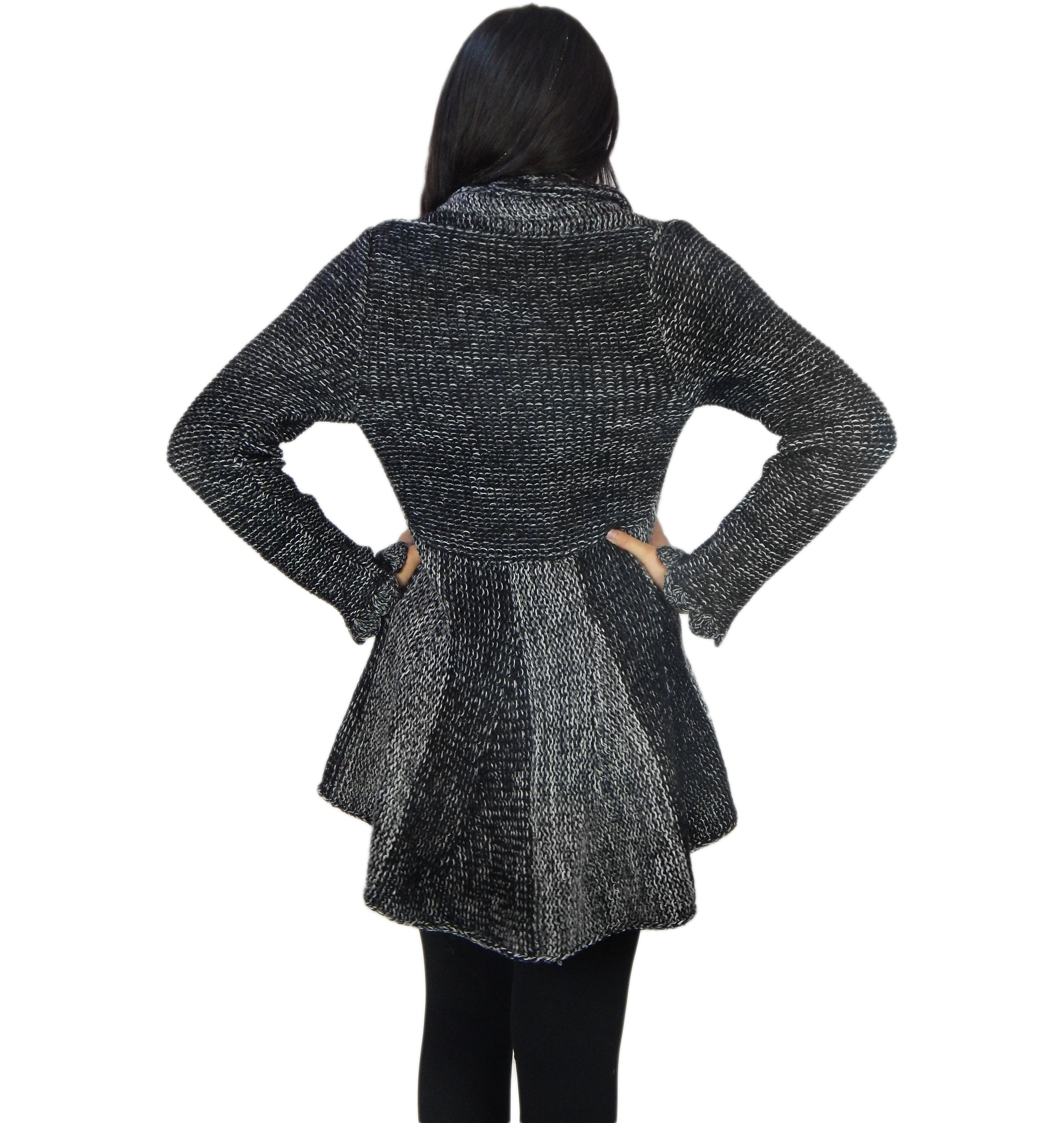 Fine Alpaca Woman Tailored Peacoat Cardigan Petticoat Jacket Knitted