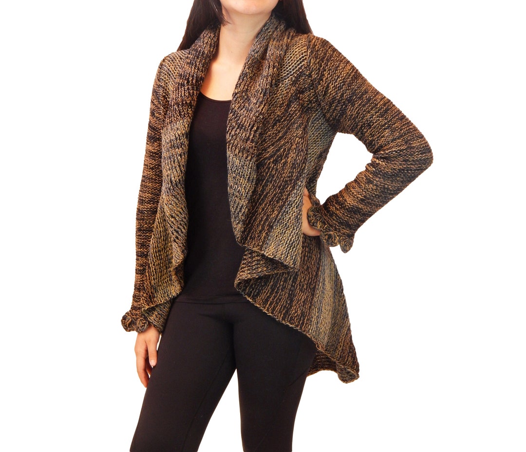 Fine Alpaca Wool Handknit Cardigan Tailored Peacoat Open Petticoat