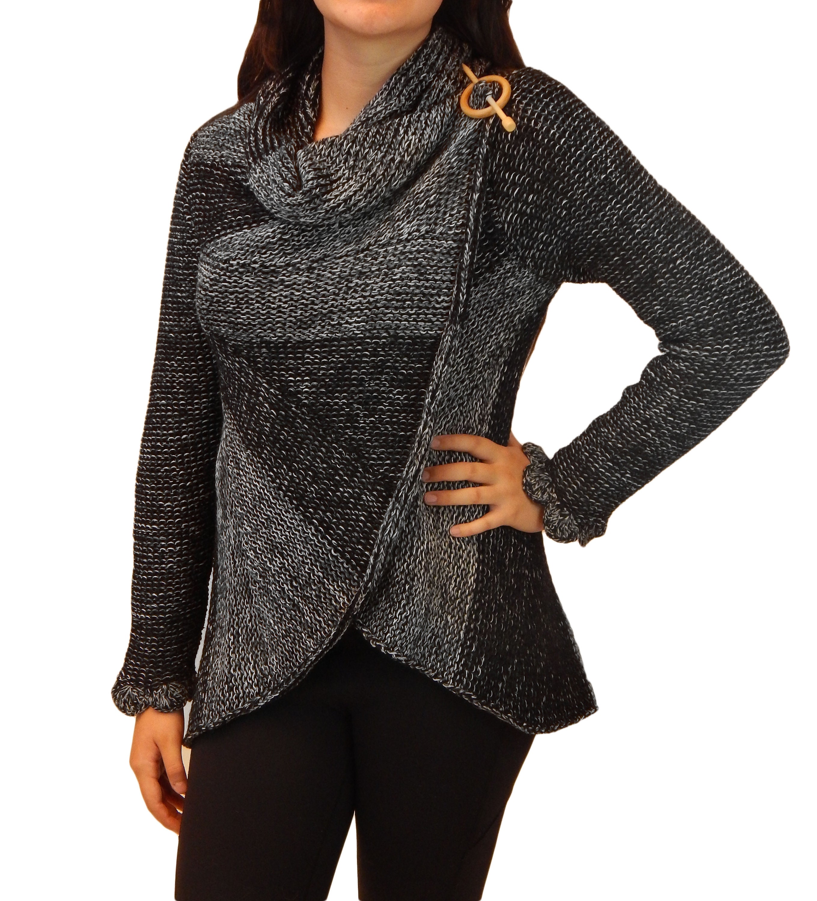 Fine Alpaca Woman Tailored Peacoat Cardigan Petticoat Jacket Knitted