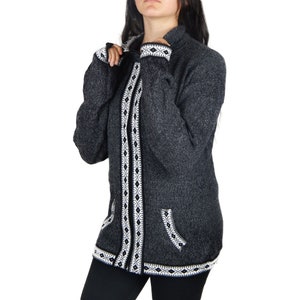 Fine Alpaca Wool Sweater Knit Jacket Soft Hypoallergenic Zipper Light Warm Cozy Gift Natural Dark Gray