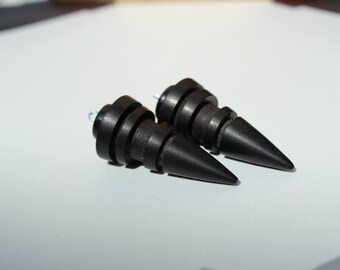 Ebony beads, Customizeable, 1 pair, Jet Black color, hand carved