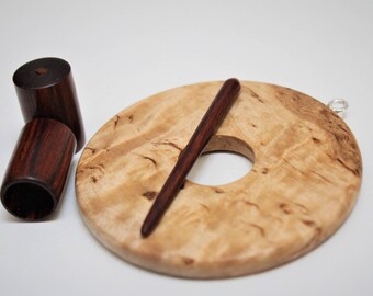 Toggle with end caps, Exotic wood (Masur Birch) hand carved