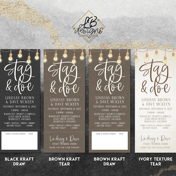 Stag and Doe Tickets - Edison Bulb/Rustic Design