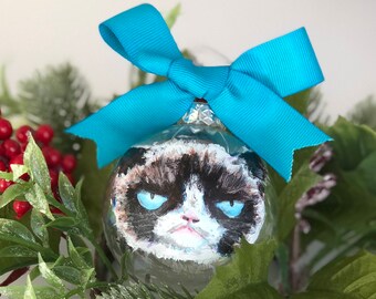 Hand Painted Pet Portrait Ornament (Grumpy Cat or yours!)