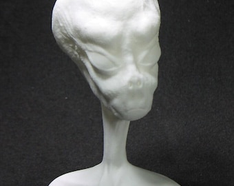 Busto de Cabeça de Alienígena Cinza - Impresso em 3D e Pintável | Decoração de Ficção Científica para Casa