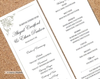 wedding program classic scroll navy and gold diy editable etsy