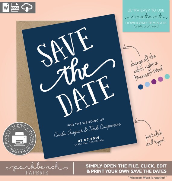 items similar to save the date printable template for microsoft word
