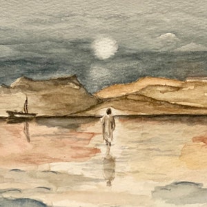 Printed Watercolor painting of Jesus Walking on the Water