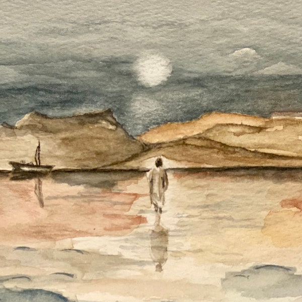 Printed Watercolor painting of Jesus Walking on the Water