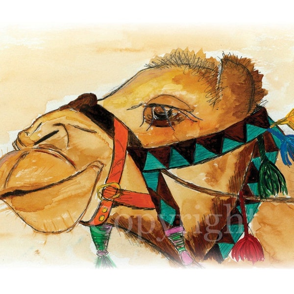 Camel Watercolor print, choose from 5x7 or 8x10, original painted in Israel, high quality print.