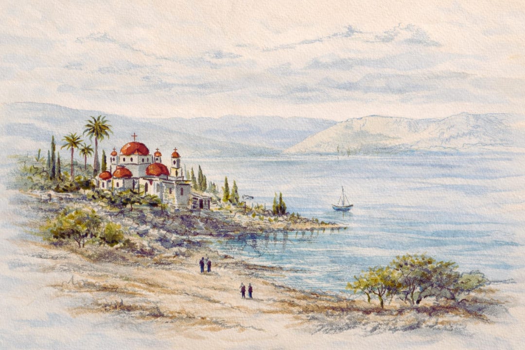DIGITAL DOWNLOAD Sea of Galilee, Capernaum - Watercolor - Multi Color ...