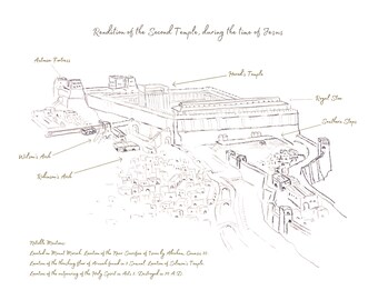 The Second Temple in Jerusalem - Artist Pencil Drawing Rendition with Description