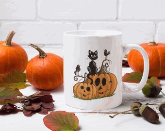 Halloween Black Cat Pumpkin Mug