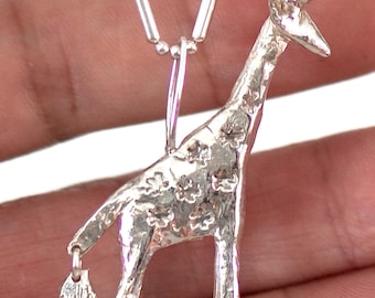 Silver Giraffe pendant necklace, whimsical art animal jewelry, zoo jewelry, perfect Giraffe gifts!