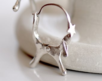 Dogs with Star Sterling Silver hoop earrings, novelty earrings, one of a kind puppy and star jewelry, dog mom gift, funny earrings