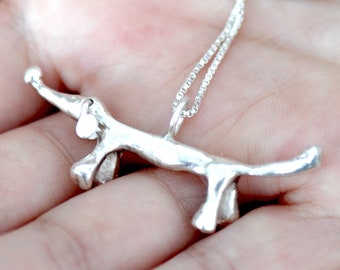 One of a kind Dog Necklace in Sterling Silver, Dachshund Pendant, Dog Lover Gifts, dog Mom Gift, Dog Charm, Dachshund gift, Wearable Art