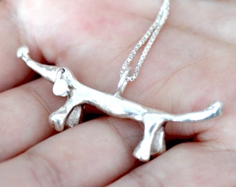 Sterling Silver Dachshund Necklace, Handcrafted Wearable Art Pendant