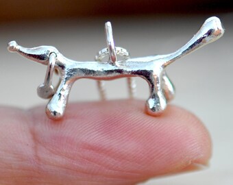 Mini Silver Dachshund, dainty Dog necklace, Whimsical art, sterling silver charm, Dog Lover mom Gifts