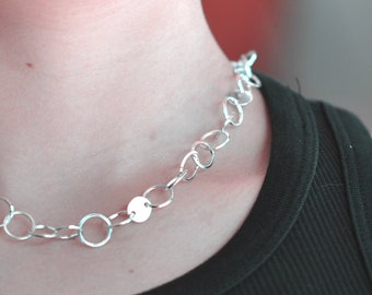 Sterling Silver Circle Link Chain Choker, Chunky Chain Choker, Silver Chain, Chain Necklace, Choker Necklace, Handmade Jewelry, Unisex