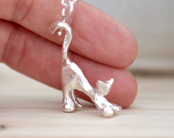 Cat Necklace, Handmade Jewelry, Sterling Silver Necklace, Cat Jewelry, Charm Necklace, Necklace Pendant, Cat Lover Gift, Stretching Cat