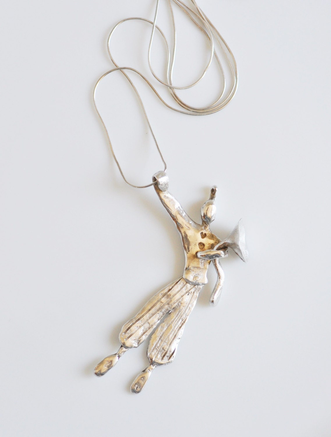 Circus Clown Necklace, Articulated Silver Pendant, Whimsical Unique