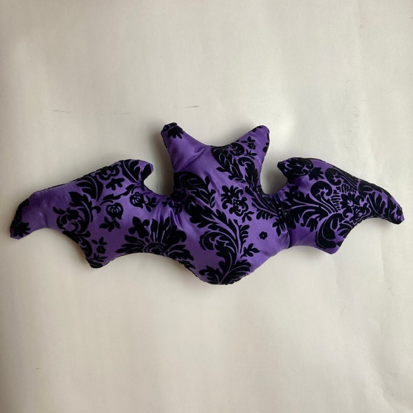 Flocked velvet on violet or crimson taffeta bat pillow