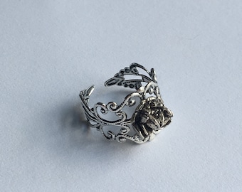 Petite rose filigree adjustable ring