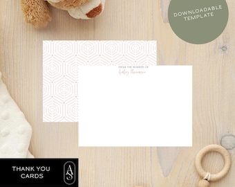 Bedankkaartje babymeisje: bewerkbare sjabloon, afdrukbaar ontwerp (digitale download)