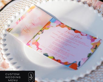 Colorful Wedding Menu Template: Editable Vellum Name Card (8x4", Printable Design)