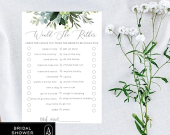 Would She Rather Bridal Shower Game: Fun Bachelorette Party Activity