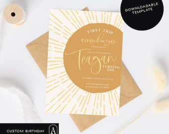 Sunshine 1st Birthday Invitation | Boho First Trip Around the Sun (Digital Download)