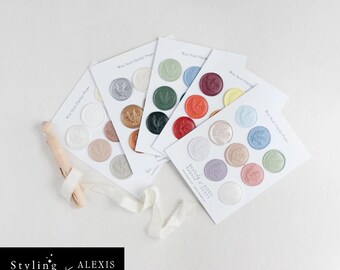 May include: Wax seal sticker samples in various colors, including red, green, blue, yellow, and white. Each sticker features a floral design and the text "Wax Seal Sticker Samples".