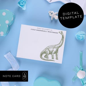 Tarjetas de agradecimiento para baby shower con diseño de osos / Linda descarga digital para guardería con dinosaurios / Plantilla personalizable e imprimible / Para baby shower de niño